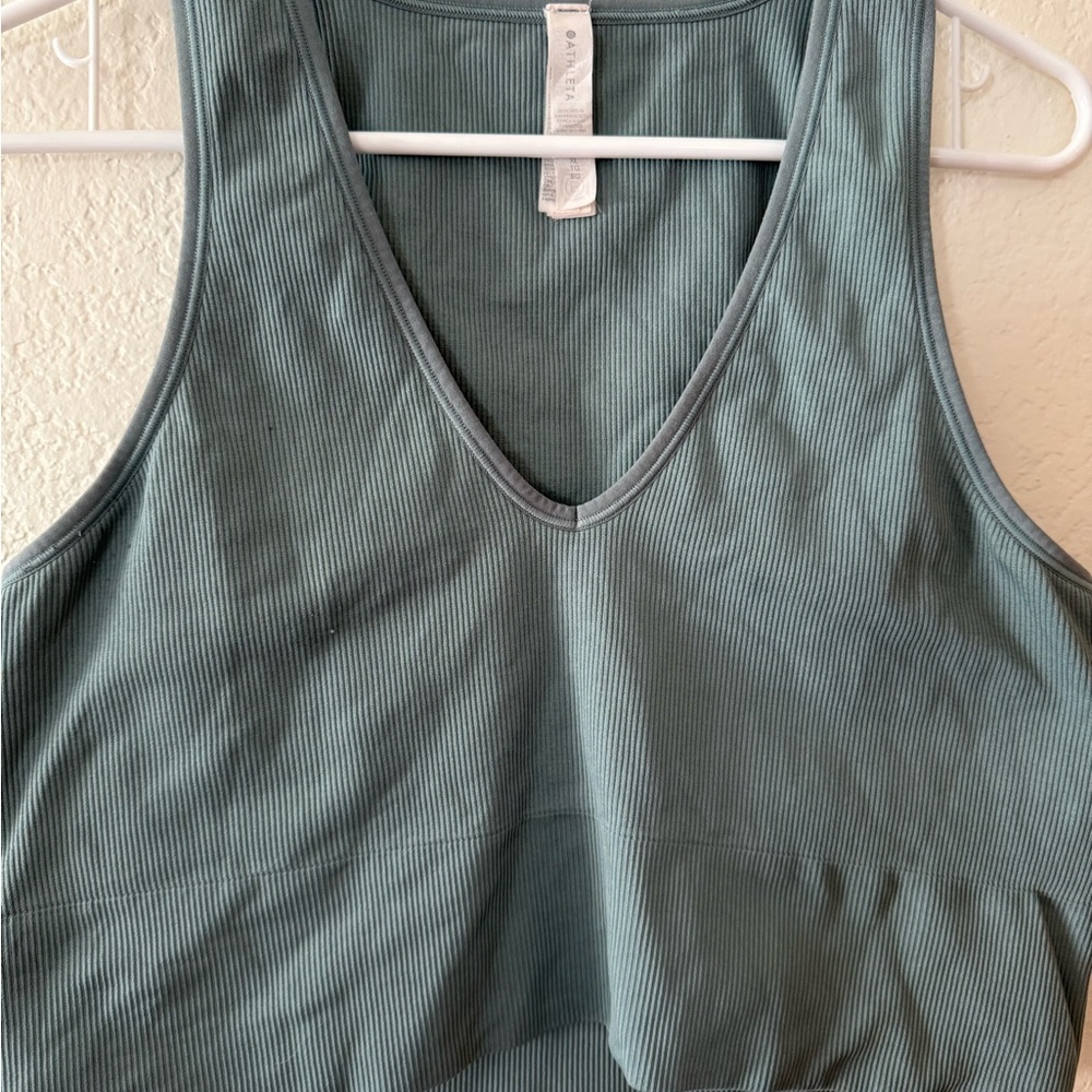Athleta Aurora Seamless Crop Ribbed Tank Top V-Neck Teal - Size XL - Picture 2 of 7